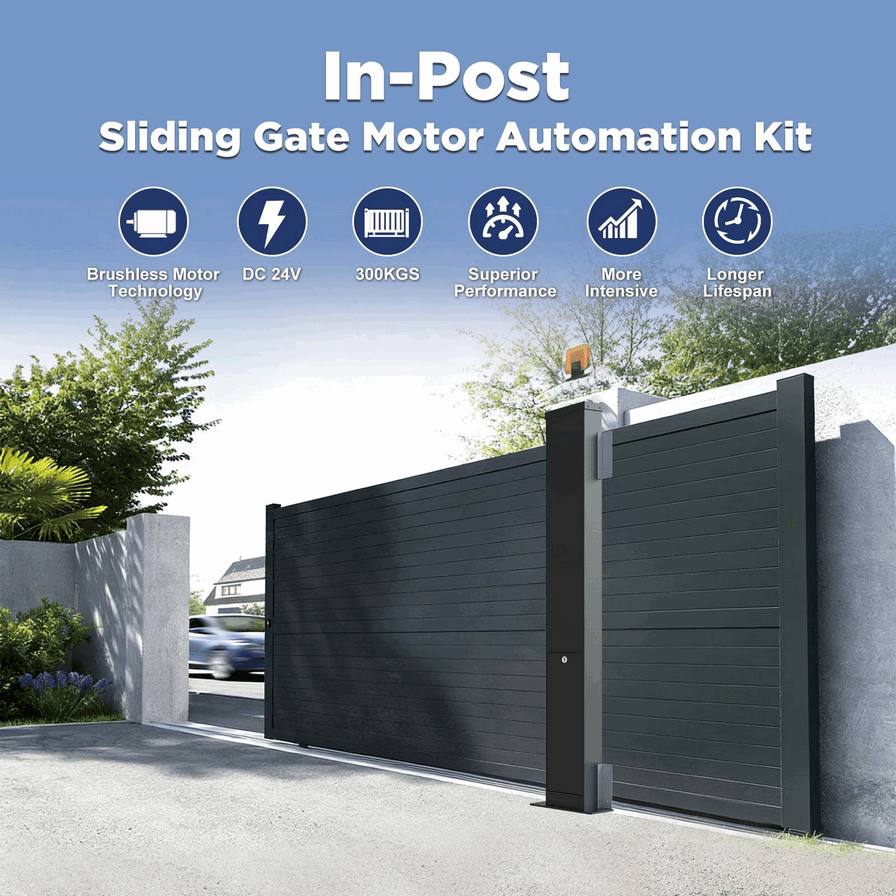Modern Minimalist Automatic Sliding Gate Motor Kit – Complete Electric Gate Opener System with Gear Rack and Rails for Contemporary Property Automation