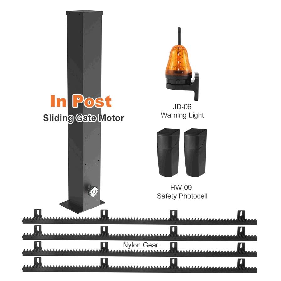 Modern Minimalist Automatic Sliding Gate Motor Kit – Complete Electric Gate Opener System with Gear Rack and Rails for Contemporary Property Automation